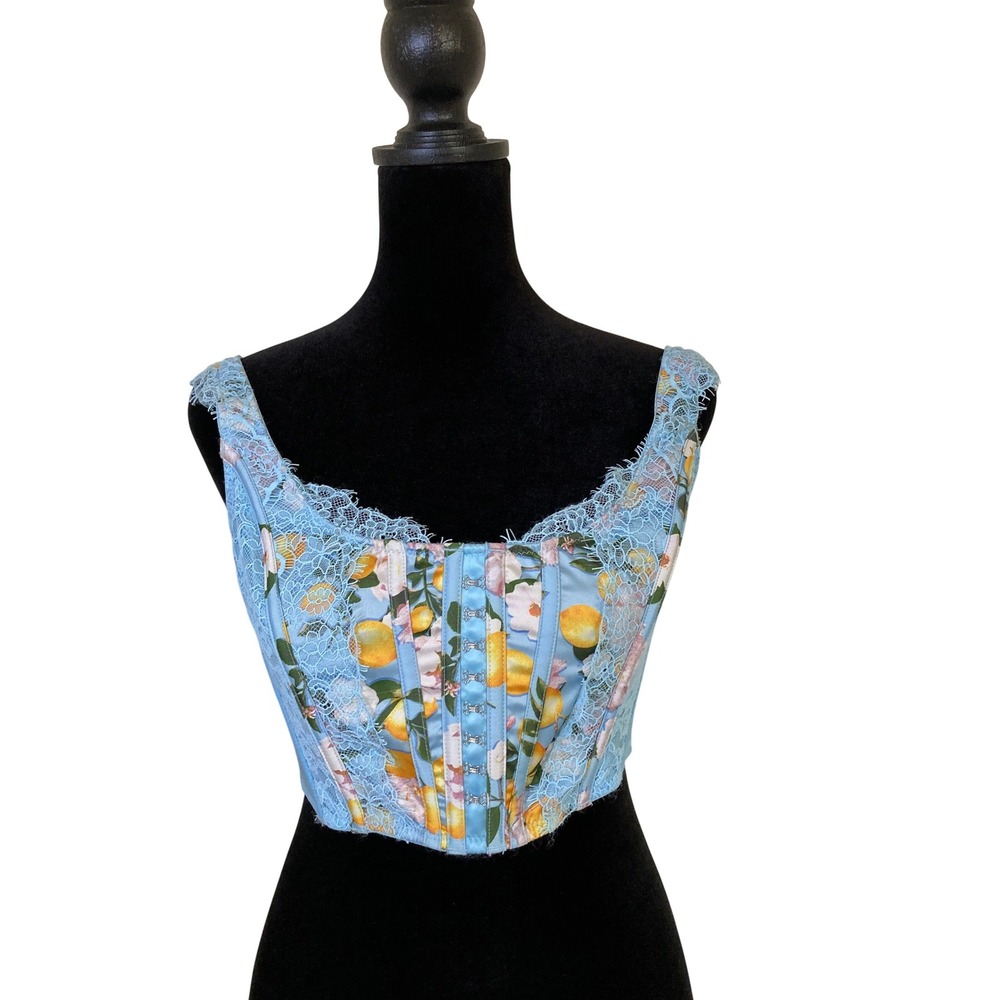 Victorias Secret Lemon Floral Lace Corset Top Blue SDD 146509-QD5